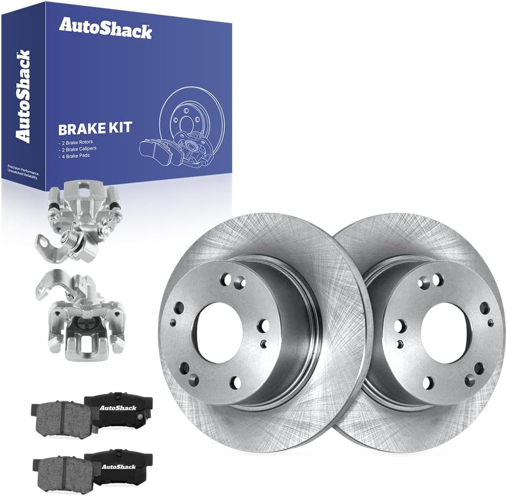 AutoShack Rear Brake Rotors, Ceramic Pads & Calipers for Honda & Acura, Civic 2006-2015 ILX 2013-2015 CSX 2006-2011, FWD L4 1.3L 1.5L 1.8L 2.0L 2.4L - 10.24' (260 mm), 5-Lug