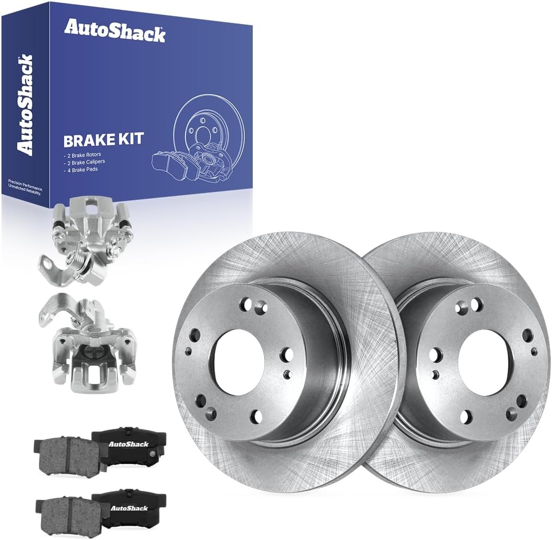 AutoShack Rear Brake Rotors, Ceramic Pads & Calipers for Honda & Acura, Civic 2006-2015 ILX 2013-2015 CSX 2006-2011, FWD L4 1.3L 1.5L 1.8L 2.0L 2.4L - 10.24' (260 mm), 5-Lug