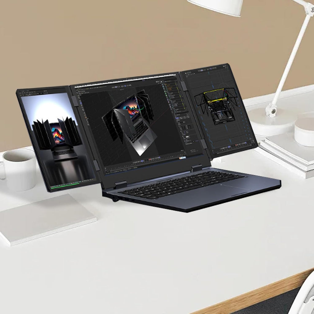 Yunseity Portable Triple Monitor, 16GB RAM 512GB SSD Laptop Screen Extender for 11 Pro, 16in+10.5in+10.5in Tri Folding Screen Laptop Support WIFI6/RJ45, Face Recognition (US Plug)