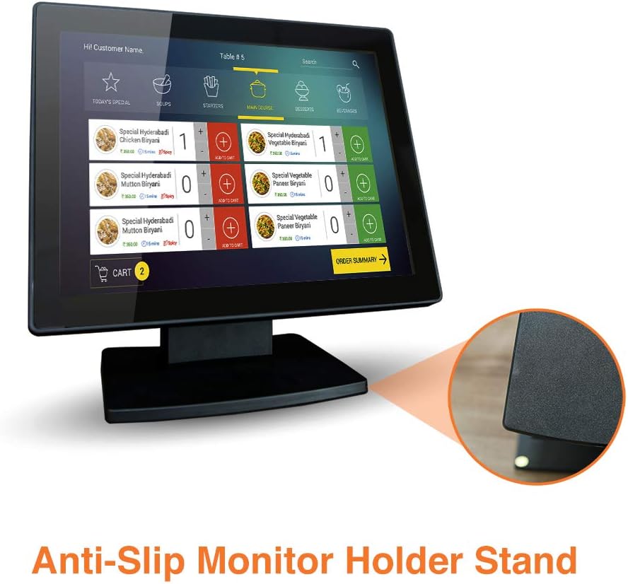12-Inch Capacitive Multi-Touch POS TFT LED Touchscreen Monitor, True Flat Seamless Design with Adjustable POS Stand for Retail Restaurant, HDMI & VGA Inputs, High Resolution 1024 x 768