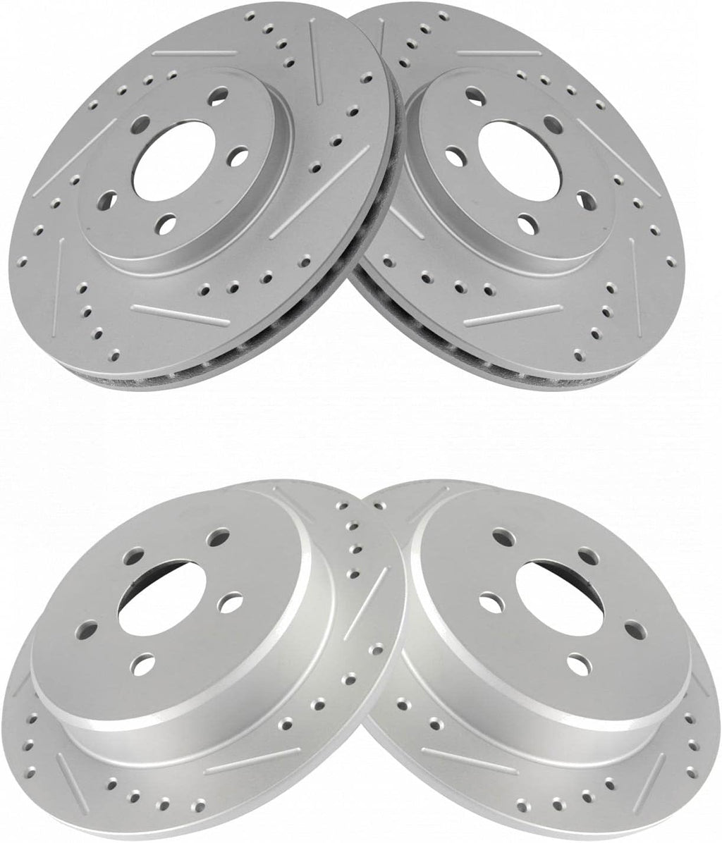 TRQ Performance Front and Rear Brake Rotor Set G Coated Drilled and Slotted Compatible with 2001-2003 2006-2007 2010 Chrysler PT Cruiser