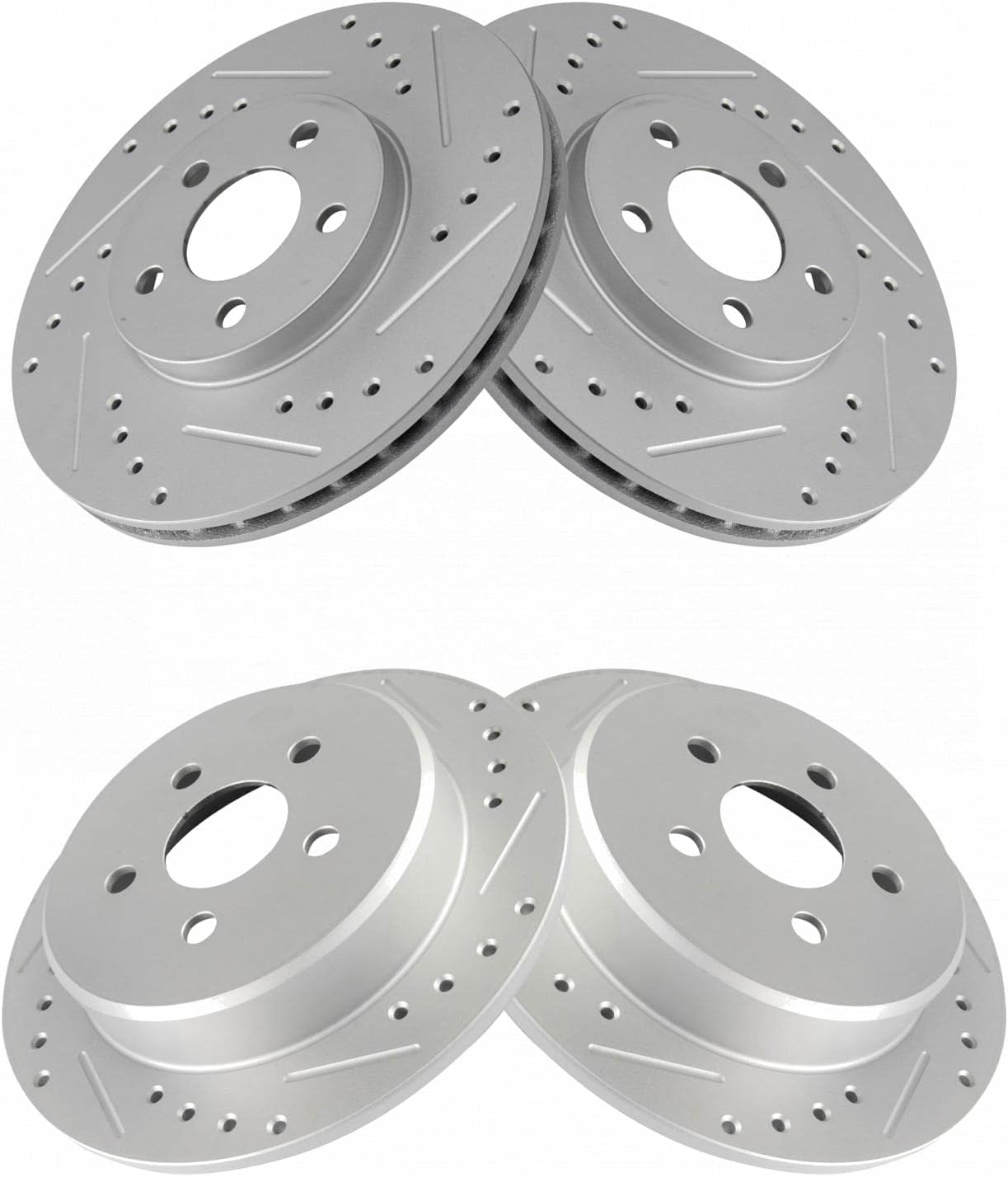 TRQ Performance Front and Rear Brake Rotor Set G Coated Drilled and Slotted Compatible with 2001-2003 2006-2007 2010 Chrysler PT Cruiser