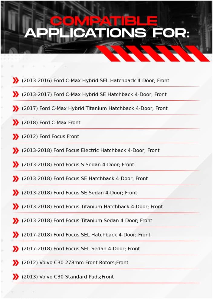 PowerSport Front Brakes and Rotors Kit |Front Brake Pads| Brake Rotors and Pads| Ceramic Brake Pads and Rotors |fits 2012-2013 Volvo C30, 2012-2018 Ford Focus, 2013-2018 Ford C-Max
