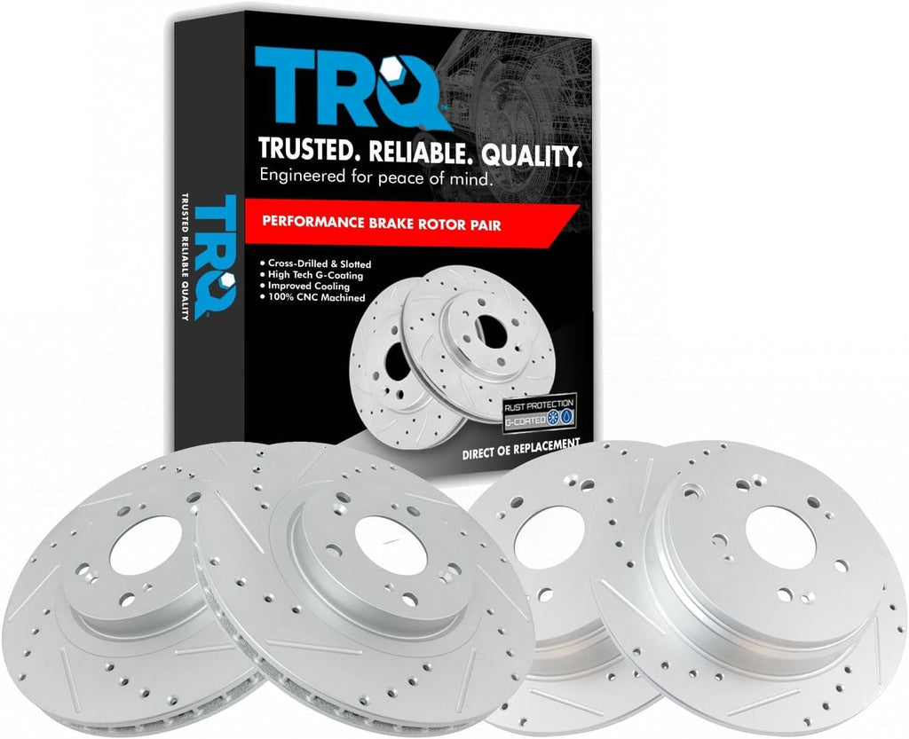 TRQ Performance Front and Rear Brake Rotor Set G Coated Drilled and Slotted Compatible with 2005-2006 Honda CR-V
