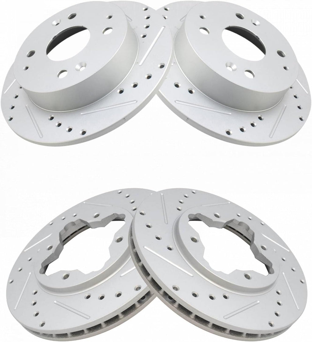 TRQ Performance Front and Rear Brake Rotor Set G Coated Drilled and Slotted Compatible with 1997 Acura CL 1991-1997 Honda Accord