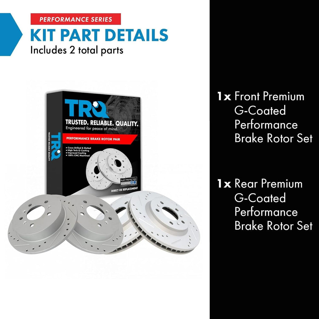 TRQ Performance Front and Rear Brake Rotor Set G Coated Drilled and Slotted Compatible with 2006-2010 Chevrolet Impala 2006-2007 Monte Carlo