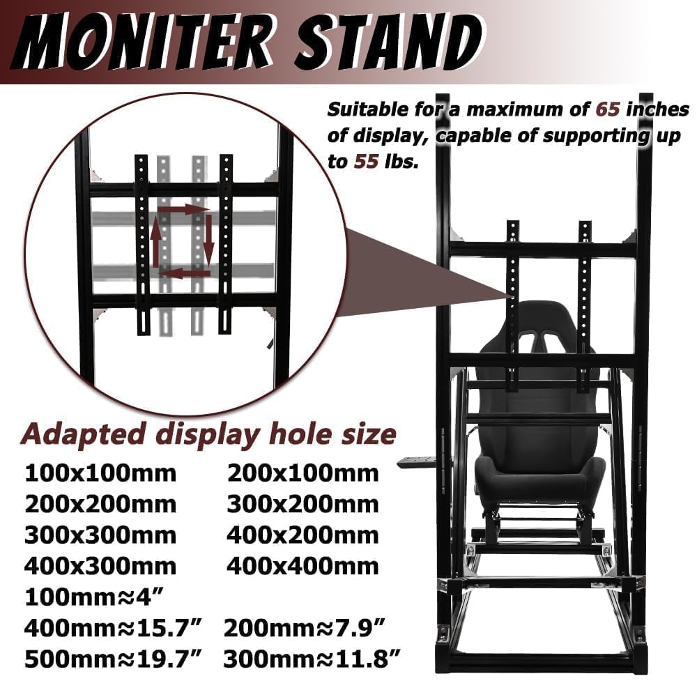 Supllueer Racing Simulator Cockpit with Monitor Stand Racing Seat Fit for Logitech GPRO G29 G920, for Thrustmaster, for Fanatec, Aluminum Steering Wheel Stand No TV Steering Wheel Pedal Shifter