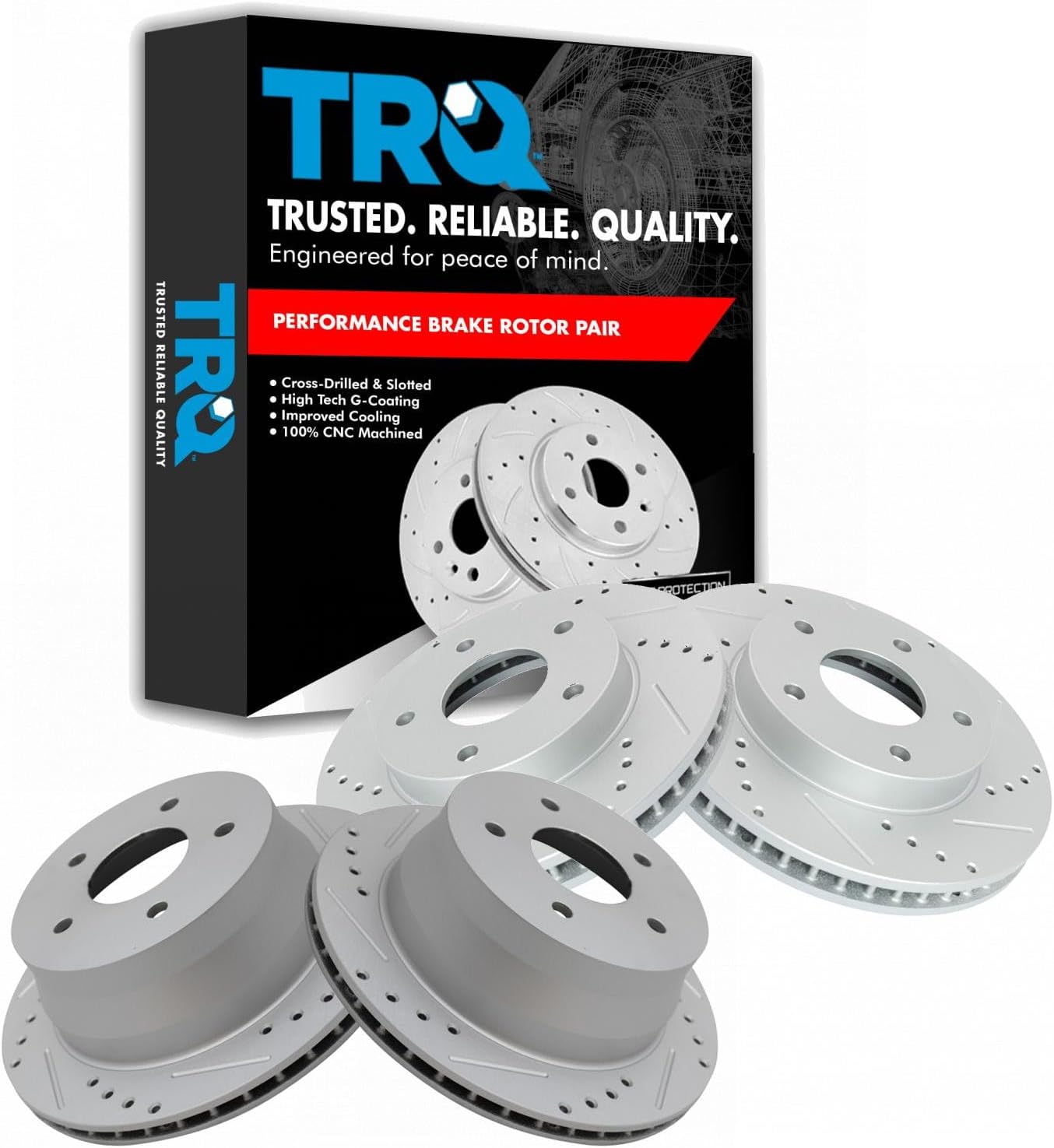 TRQ Performance Front and Rear Brake Rotor Set G Coated Drilled and Slotted Compatible with 97-05 Chevrolet Blazer 98-04 S10 97-01 GMC Jimmy Sonoma 97-01 Oldsmobile Bravada 98-00 Isuzu Hombre