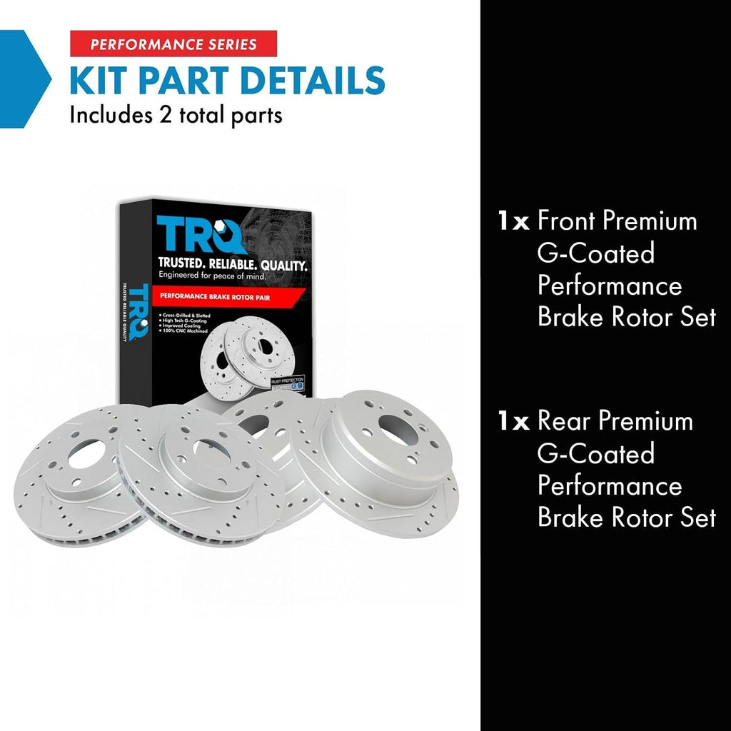 TRQ Performance Front and Rear Brake Rotor Set G Coated Drilled and Slotted Compatible with 1997-2001 Lexus ES300 1992-2001 Toyota Camry 1999-2003 Toyota Solara