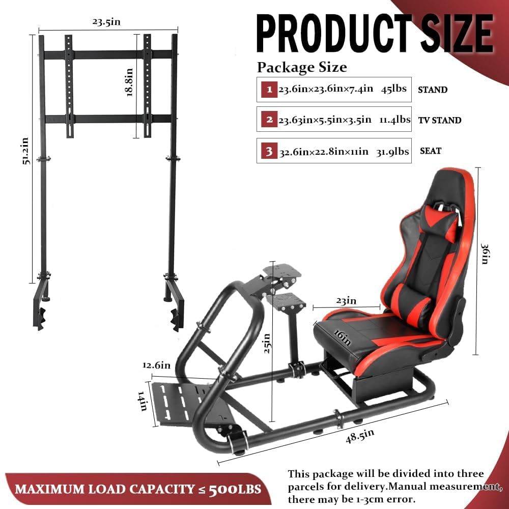 Supllueer Racing Cockpit Stand with Monitor Mount,Racing Wheel Stand with Red Seat Fit for Logitech G25 G27 G29 G920, for Thrustmaster T248, No Steering Wheel Shift Lever Pedal Display