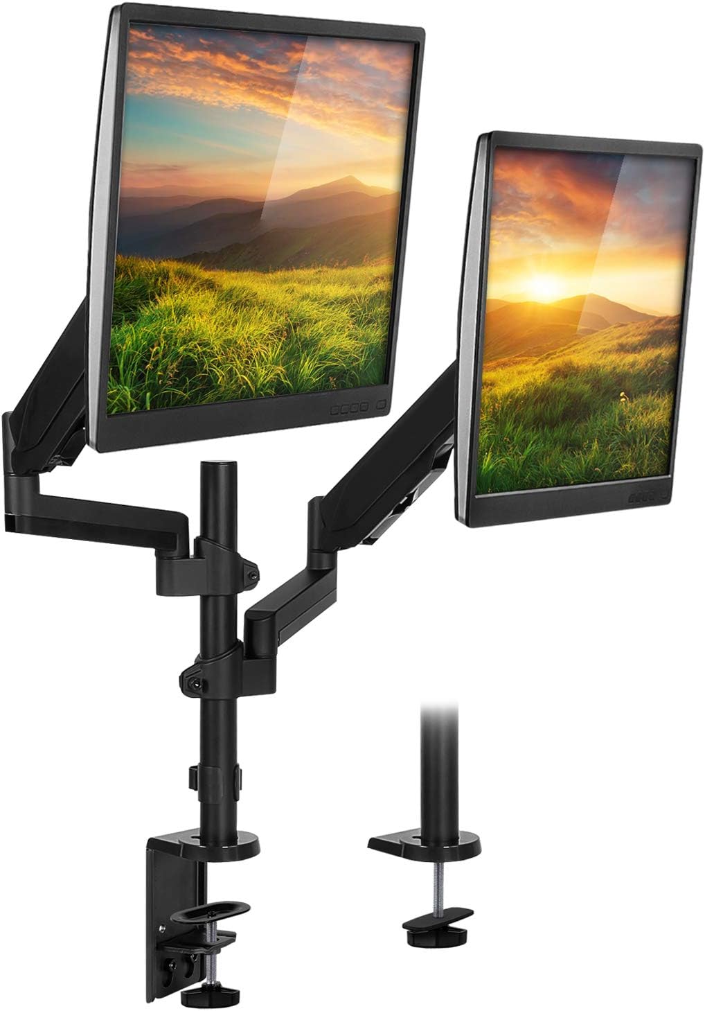 Mount-It! Dual Monitor Arm Desk Mount for 17–32' Screens, Gas Spring Adjustable Monitor Stand, Vertical Stack or Side-by-Side Setup, 17.6 lbs Each Arm, VESA 75x75 100x100, Clamp & Grommet Base MI-4762