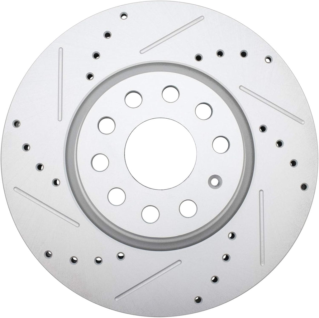 TRQ Front & Rear Brake Rotors Set Performance Premium G-Coated Slotted X Drilled Compatible with 09-20 Audi 09-21 Volkswagen