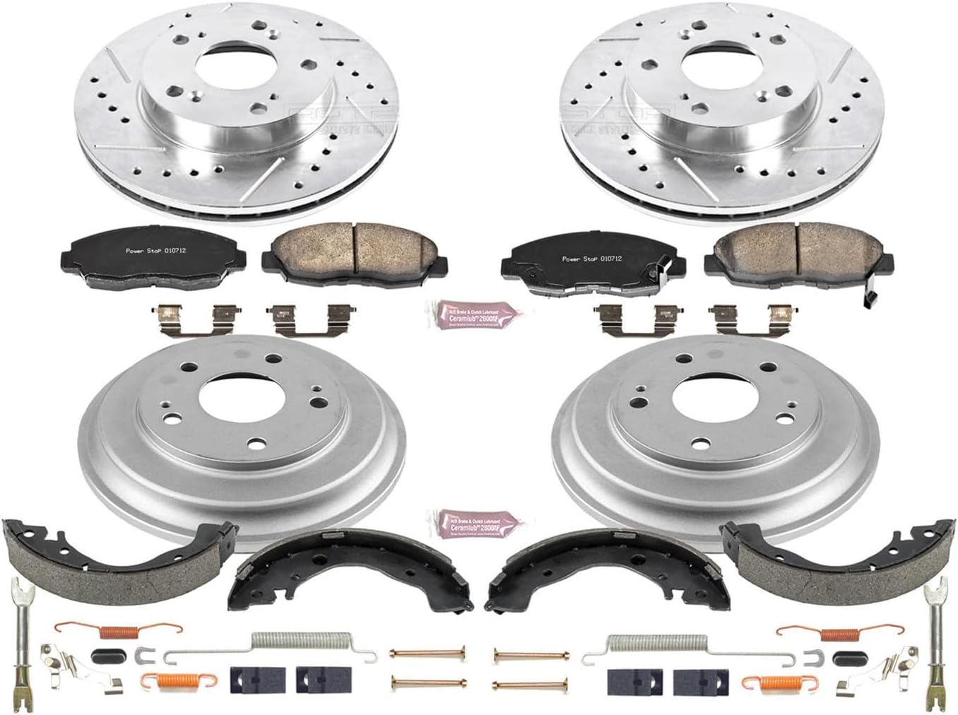 Power Stop K15241DK Front and Rear Z23 Carbon Fiber Brake Pads with Drilled & Slotted Brake Drums Kit For Honda Civic 2006-2011 [Model Specific]