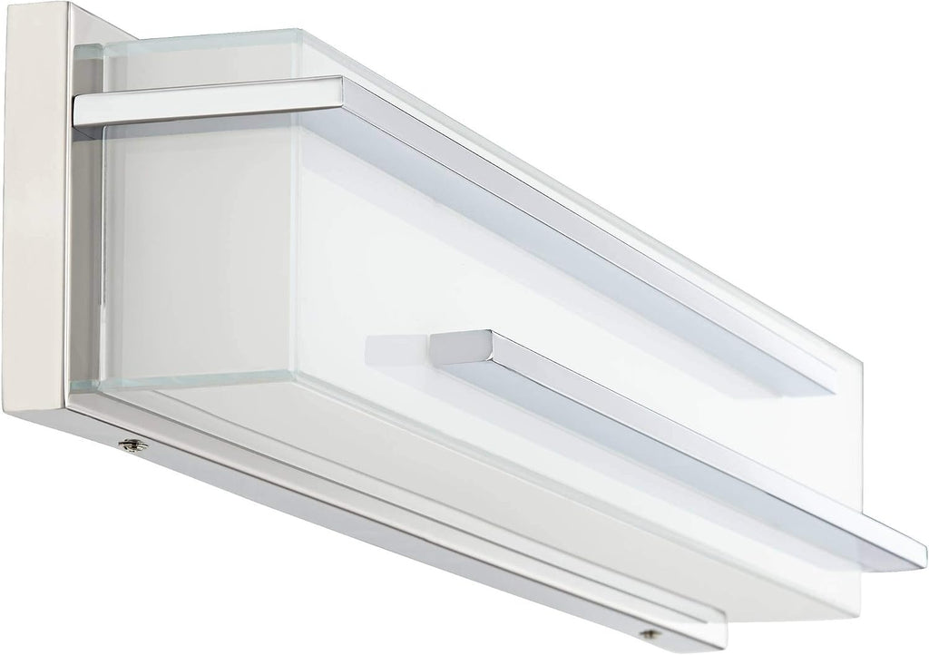 Possini Euro Design Jada Modern Wall Mount Light LED Chrome Silver Hardwired 26 1/4' Wide Light Bar Fixture Rectangular White Glass Shade for Bathroom Vanity Mirror House Home Room Decor