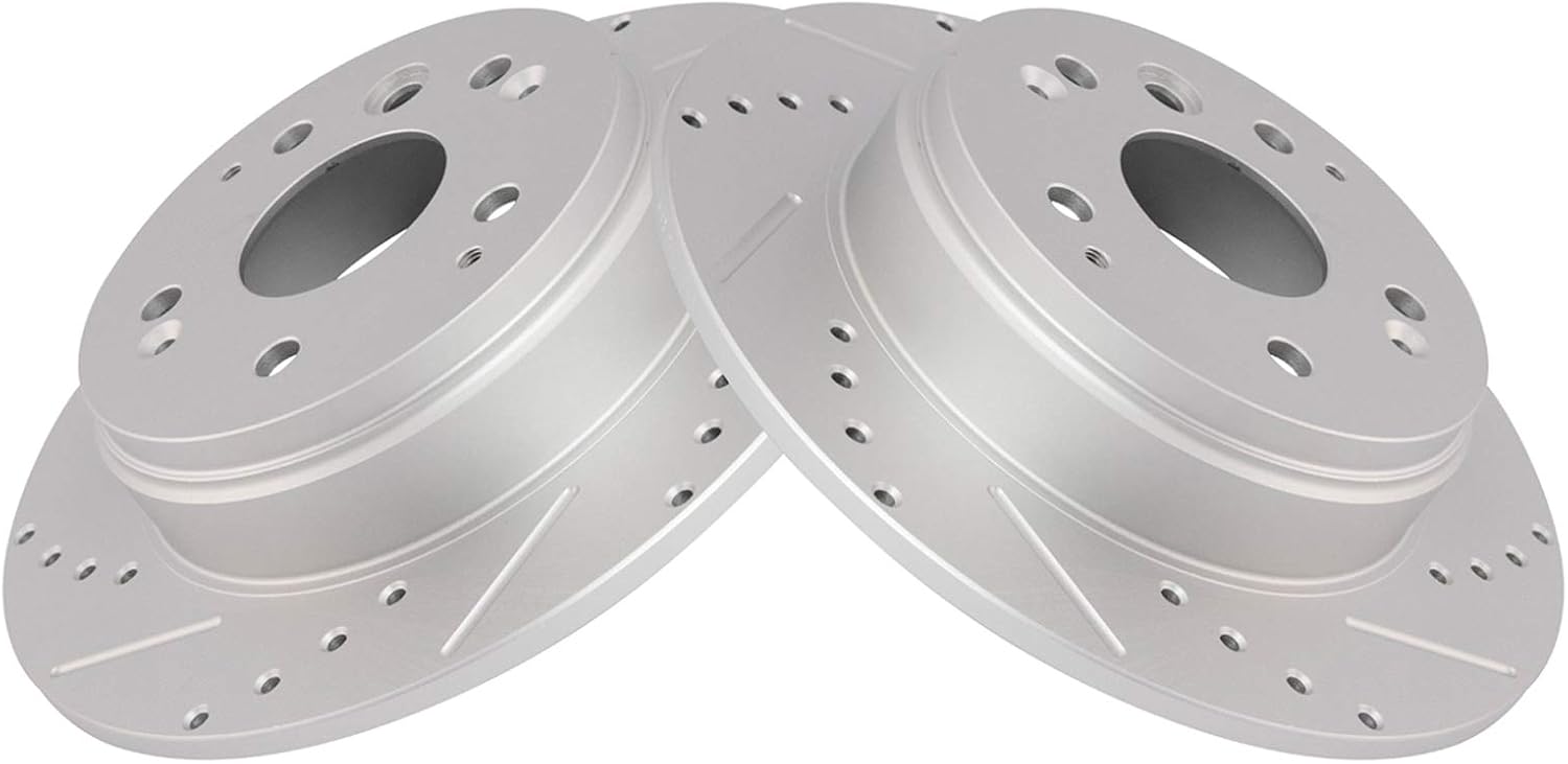 TRQ Performance Front and Rear Brake Rotor Set G Coated Drilled and Slotted Vented Solid Compatible with 2003-2011 Honda Element