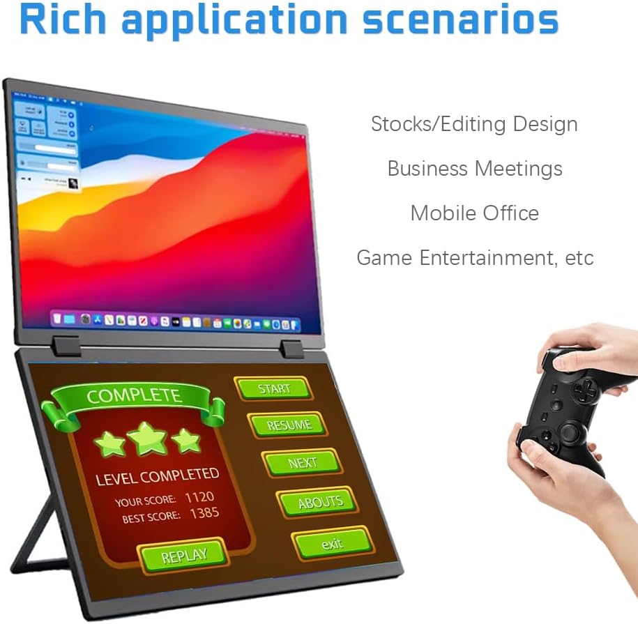Triple Laptop Screen Extender, 15.6' 1080P FHD IPS Folding Stacked Portable Dual Monitor, USB C Travel Extended Computer Display w/VESA, 180°Rotation, Plug & Play for Laptops (Wins Only)