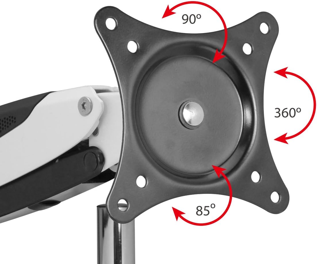 SIIG Single Monitor Desk Mount, White, Height Adjustable Gas Spring Assisted Full-Motion Easy Use, Holds 15' to 27' Screens, Up to 17.6 lbs, VESA 75 and 100