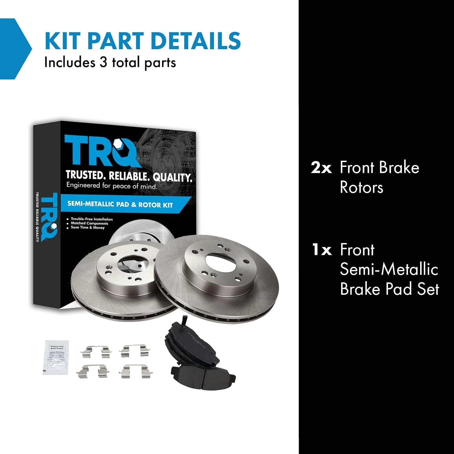 TRQ Front Brake Pad and Rotor Set Semi Metallic Vented Rotors Compatible with 2006-2011 Honda Civic