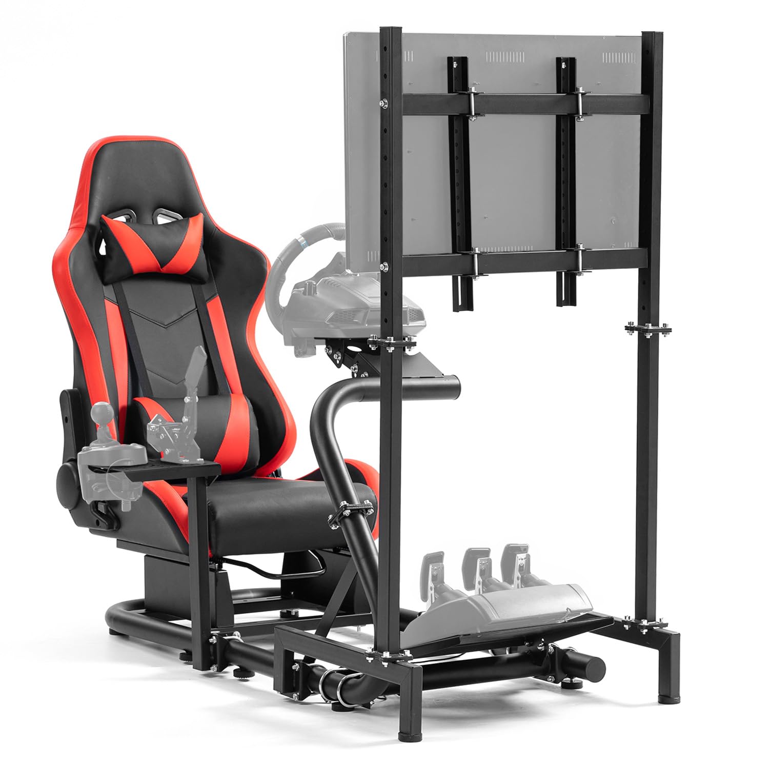Anman Racing Sim Simulator Cockpit with Red Seat Equipped with Monitor TV Stand Fit for Thrustmaster T300RS, for Fanatec, for Logitech G27 G29 G920 G923, Handbrake Wheel Shifter Pedals NOT Included