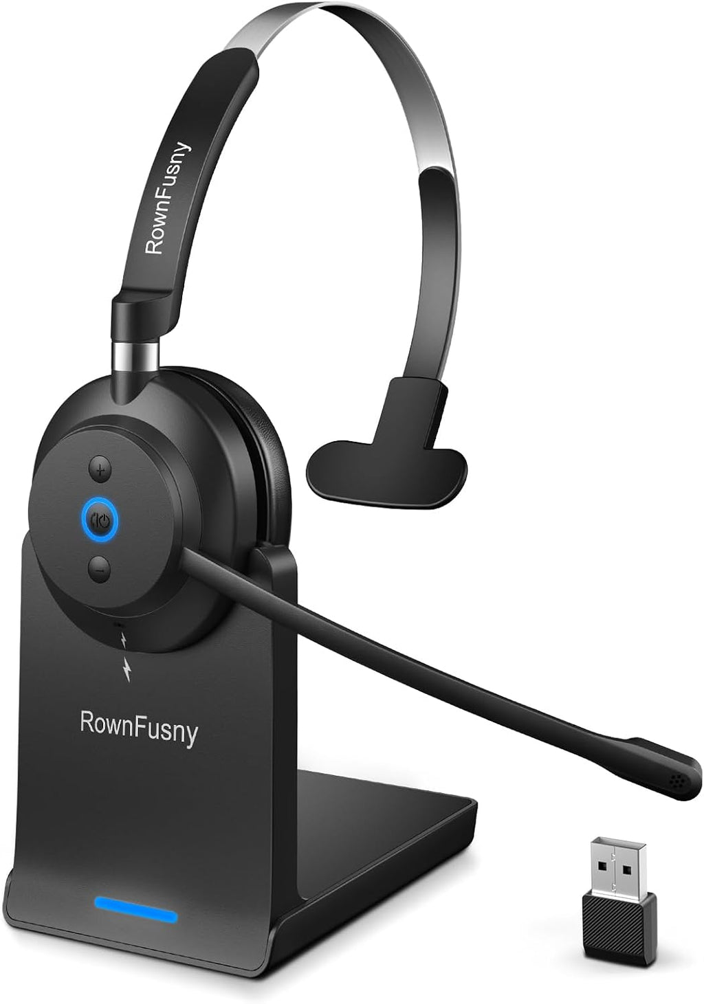 Wireless Headset with Mic for Work, Clear Sound ＆ Comfortable Computer Headset with Microphone, Bluetooth Headset with Charging Base & USB Dongle for Home/CallCenter/Teams/Zoom/Skype(Black)