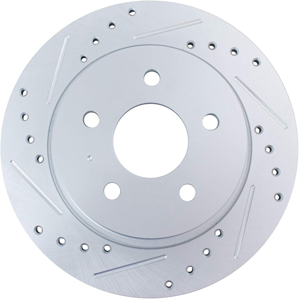 TRQ Performance Front and Rear Brake Rotor Set G Coated Drilled and Slotted Compatible with 2013-2016 Ford Escape 2014-2018 Ford Transit Connect