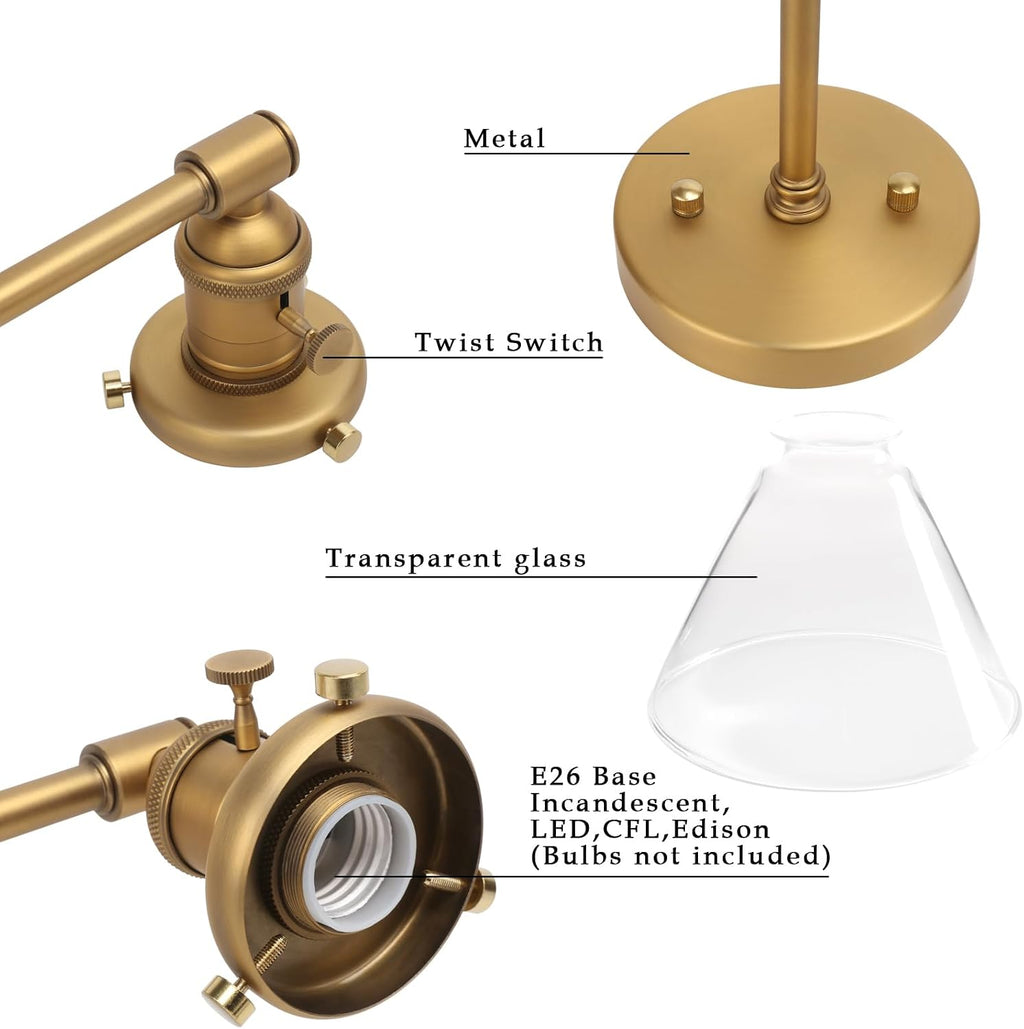Phansthy Double Sconce Antique Industrial Wall Sconce Light with Dual 7.3 Inch Cone Canopy (Antique)