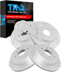 TRQ Performance Front and Rear Brake Rotor Set G Coated Drilled and Slotted Vented Compatible with 2005-2024 Nissan Frontier 2005-2015 Xterra 2009-2012 Suzuki Equator