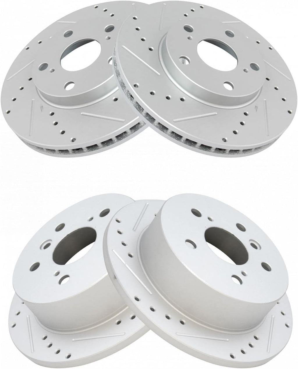 TRQ Front and Rear Performance Brake Rotors Set Premium G-Coated Cross Drilled & Slotted Compatible with 2002-2006 Toyota Camry