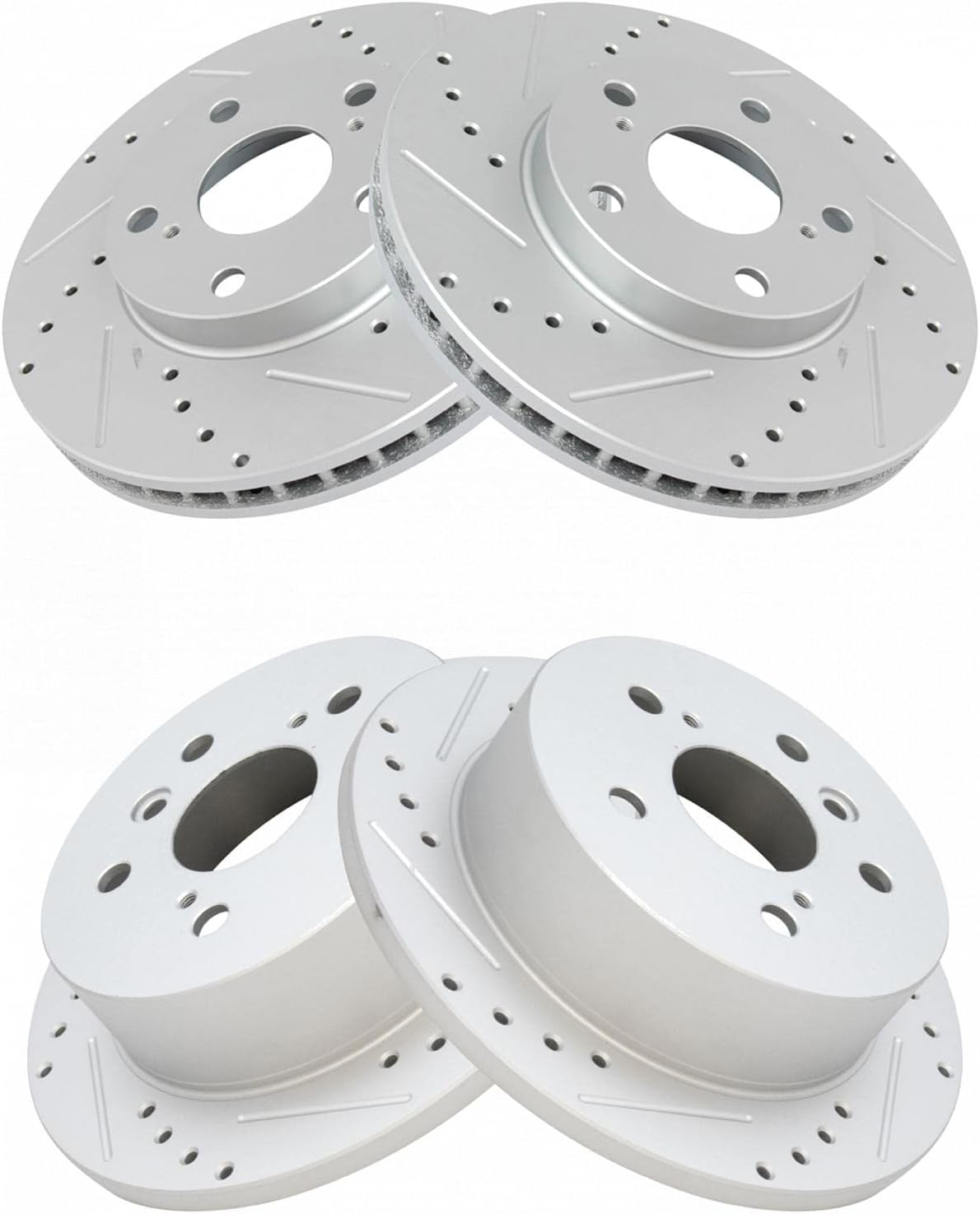 TRQ Front and Rear Performance Brake Rotors Set Premium G-Coated Cross Drilled & Slotted Compatible with 2002-2006 Toyota Camry