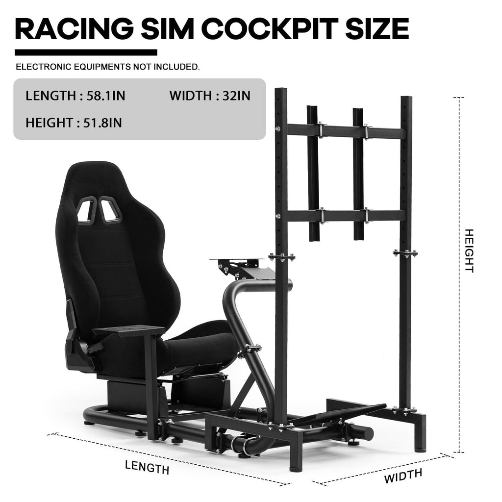 Anman Inspired Racing Sim Simulator Cockpit with Black Seat with Display Stand fit for Logitech G29 G25 G920 G923, for Thrustmaster T248, for Fanatec,NOT Include Wheel Shifter Pedals