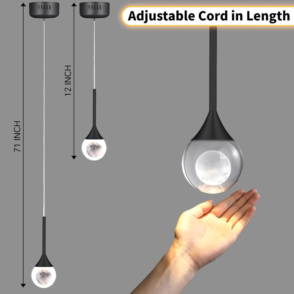 2 Pack Modern Crystal Moon Pendant Lights, Dimmable Natural White (3000K) LED Black Hanging Light Fixture for Kitchen Island, Dining Room, Bar, Bedroom