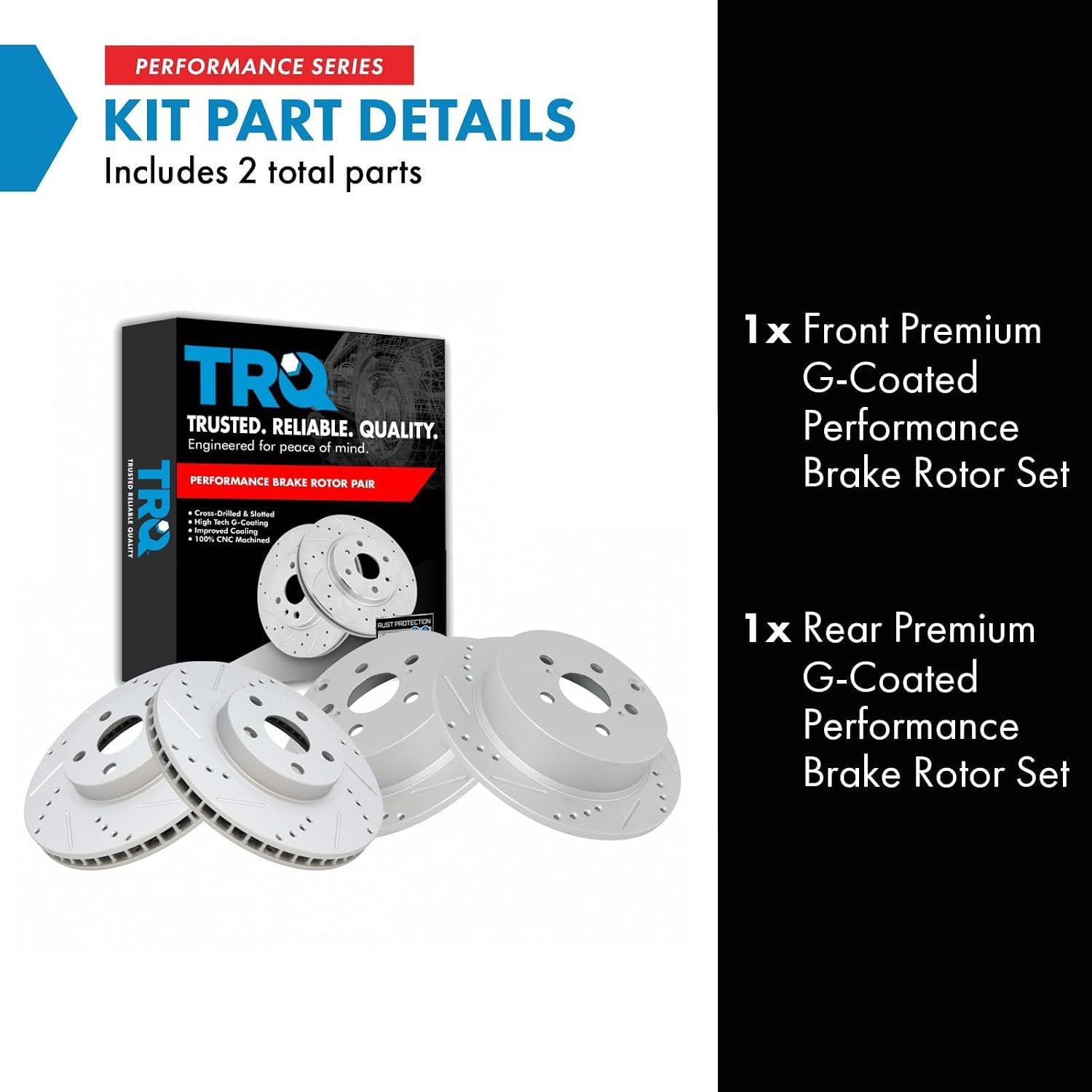 TRQ Front & Rear Brake Rotors Set Performance Premium G-Coated Slotted X Drilled Compatible with 2005-2010 Scion tC