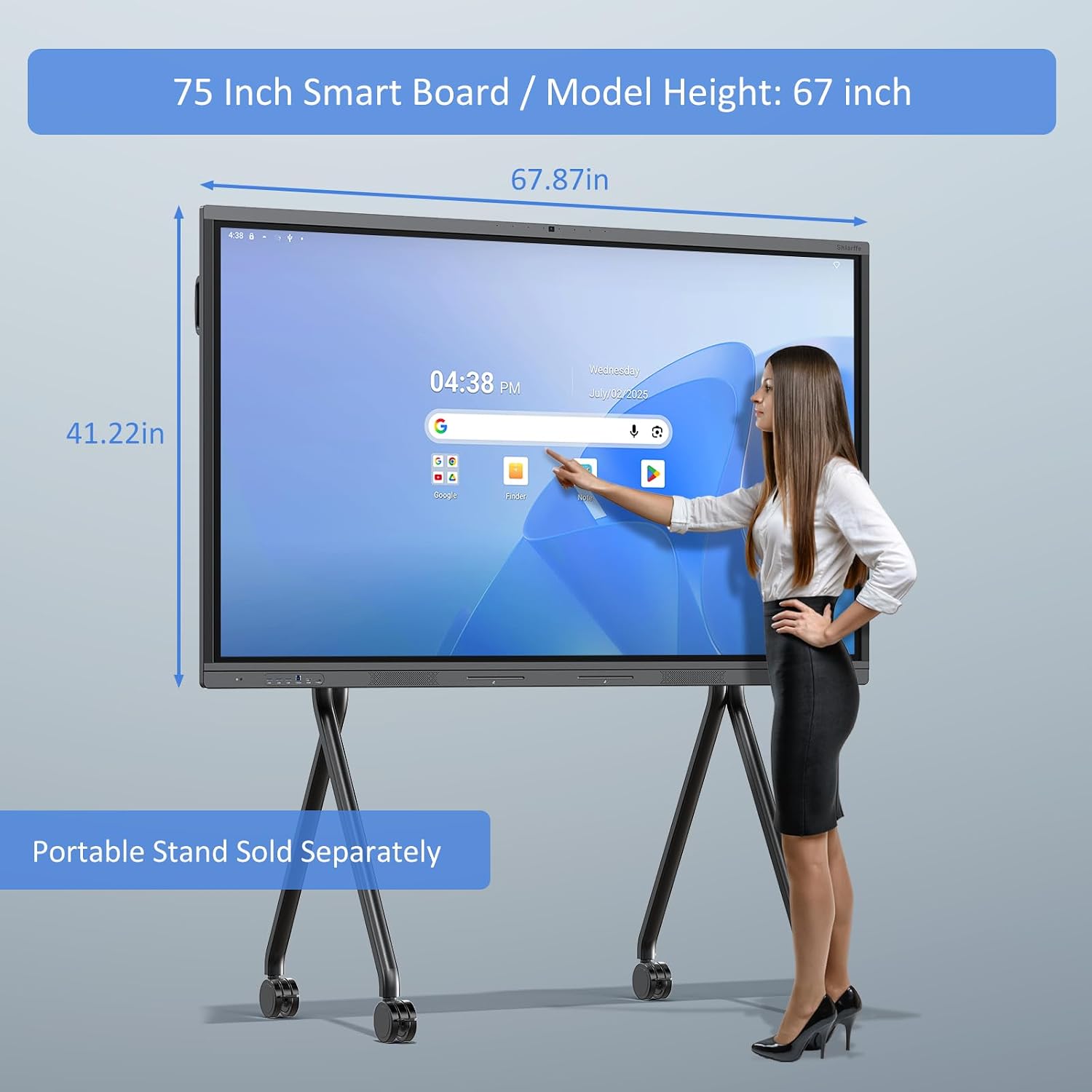 Shiarffe X5 Smart Board 75 Inch 4K Interactive Whiteboard 8GB RAM + 128GB Storage All-in-One Touchscreen Monitor Built-in 48MP Camera Mics and Speaker for Classrom Hybrid Work (Board Only)
