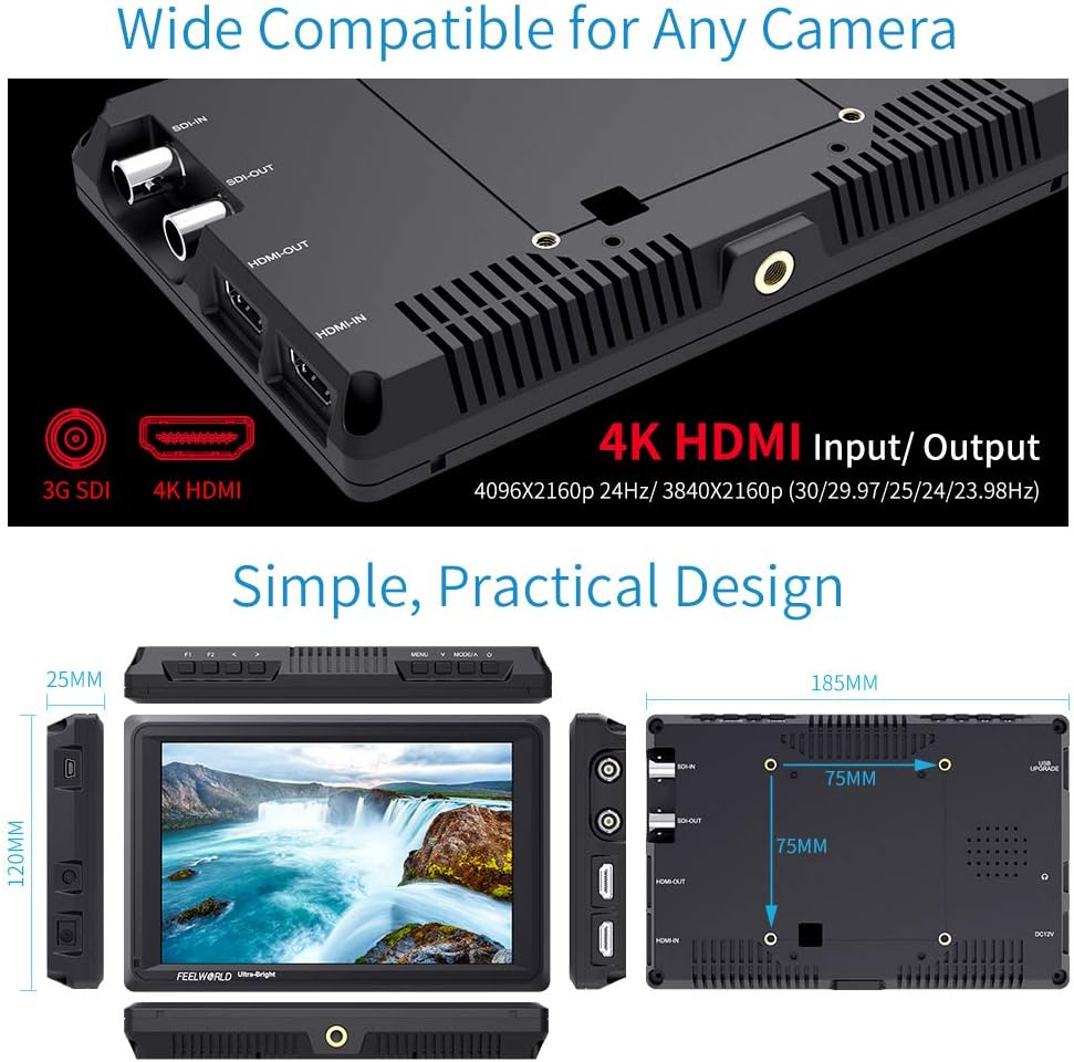 FEELWORLD FW279S 7 Inch Ultra Bright 2200nit Daylight Viewable Full HD 1920x1200 IPS Panel DSLR On Camera Field Monitor 3G SDI 4K HDMI Input/Output Video Assist Peaking Focus
