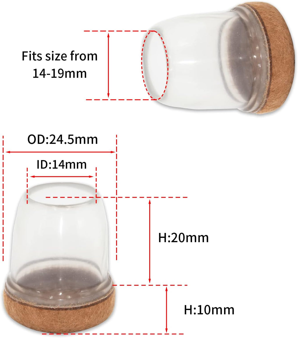 Flyshop 48PCS Durable Silicone Round Small Chair Leg Cap with Felt Pads Furniture Floor Protectors, Reduce Noise, 14 to 19 mm (9/16' to 3/4'), Transparent