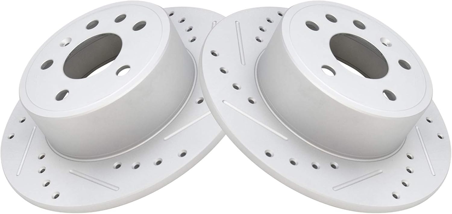 TRQ Front Rear Performance Drilled Slotted Zinc Coated Rotor Kit Compatible with Saab Saturn