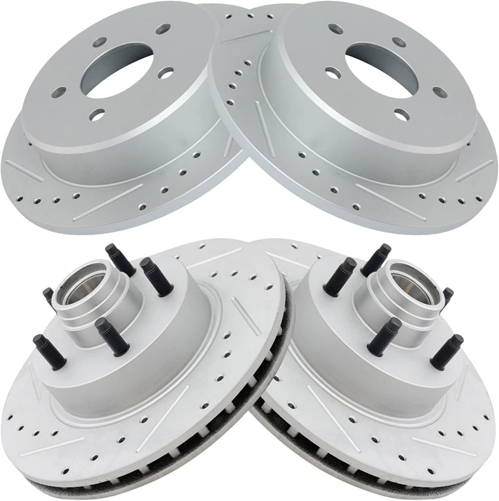 TRQ Performance Front and Rear Brake Rotor Set G Coated Drilled and Slotted Compatible with 1995-2001 Ford Explorer 1997-2001 Mercury Mountaineer 2001 Ranger