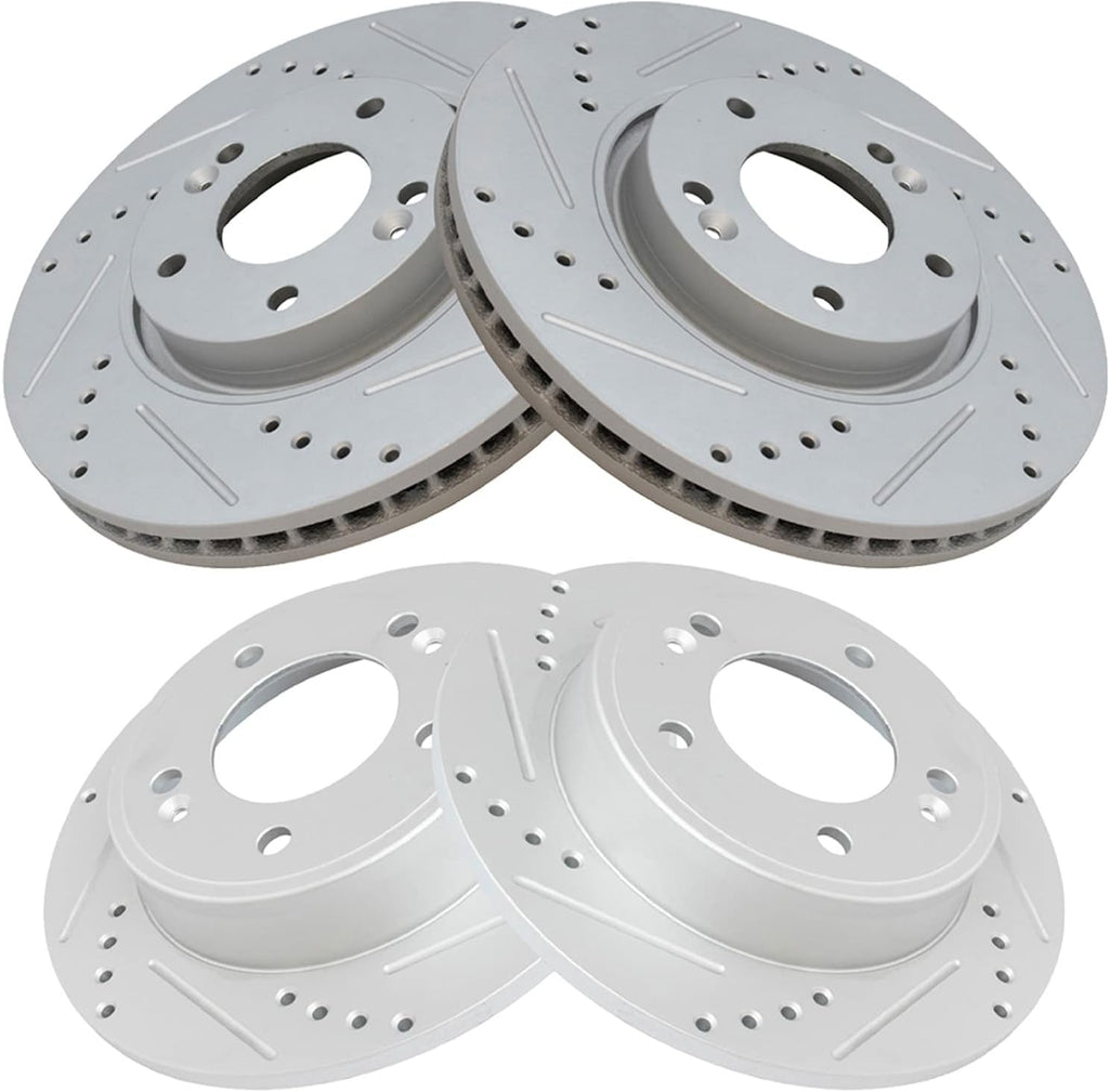 TRQ Performance Front and Rear Brake Rotor Set G Coated Drilled and Slotted Compatible with 2013-2017 Hyundai Veloster 2014-2016 Kia Forte Koup 2014-2018 Forte5