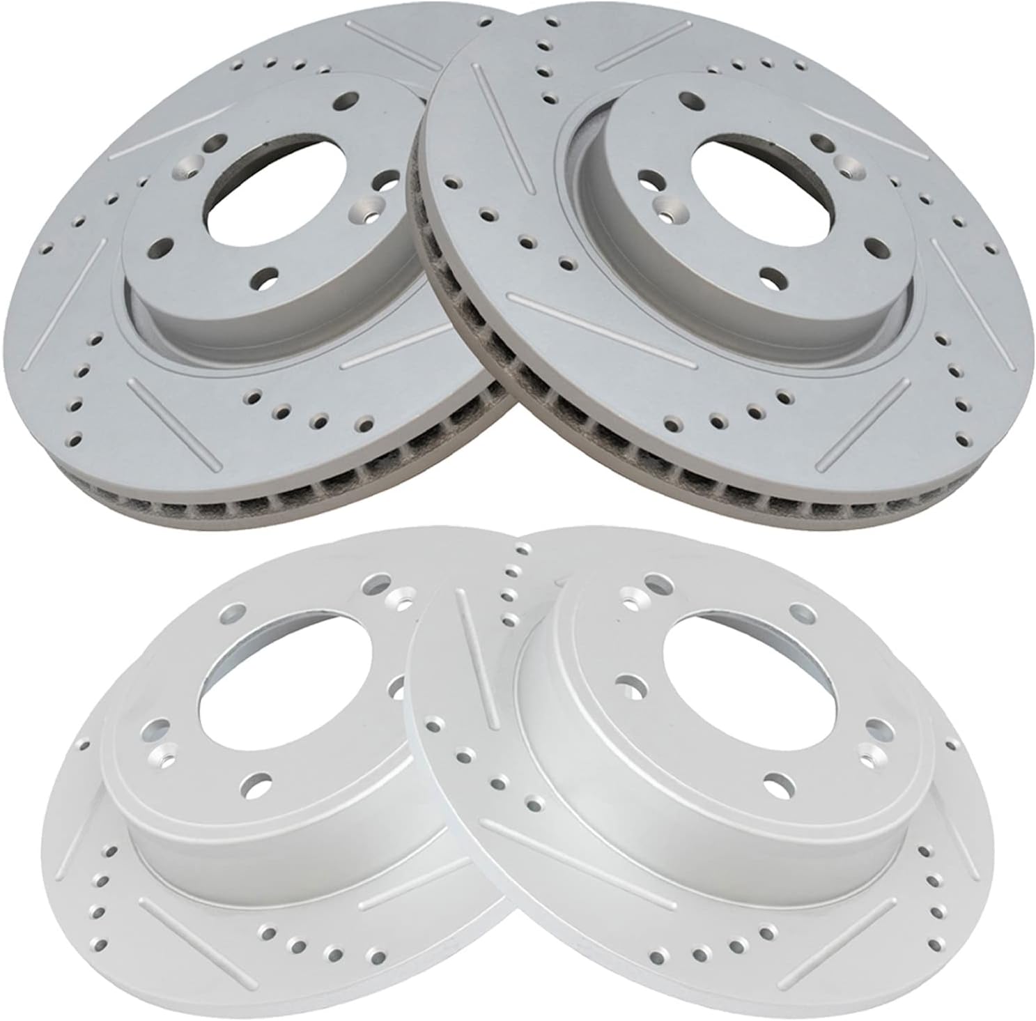 TRQ Performance Front and Rear Brake Rotor Set G Coated Drilled and Slotted Compatible with 2013-2017 Hyundai Veloster 2014-2016 Kia Forte Koup 2014-2018 Forte5
