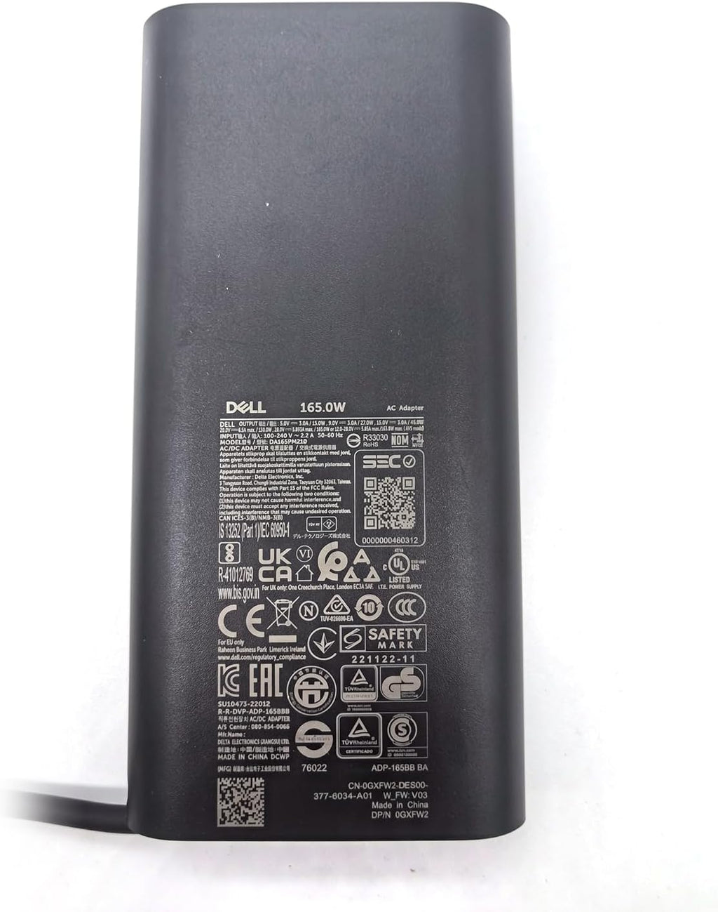 Dell 165W Laptop Charger USB C Type C GAN AC Power Adapter 5.89A 28V, Black, DA165PM210