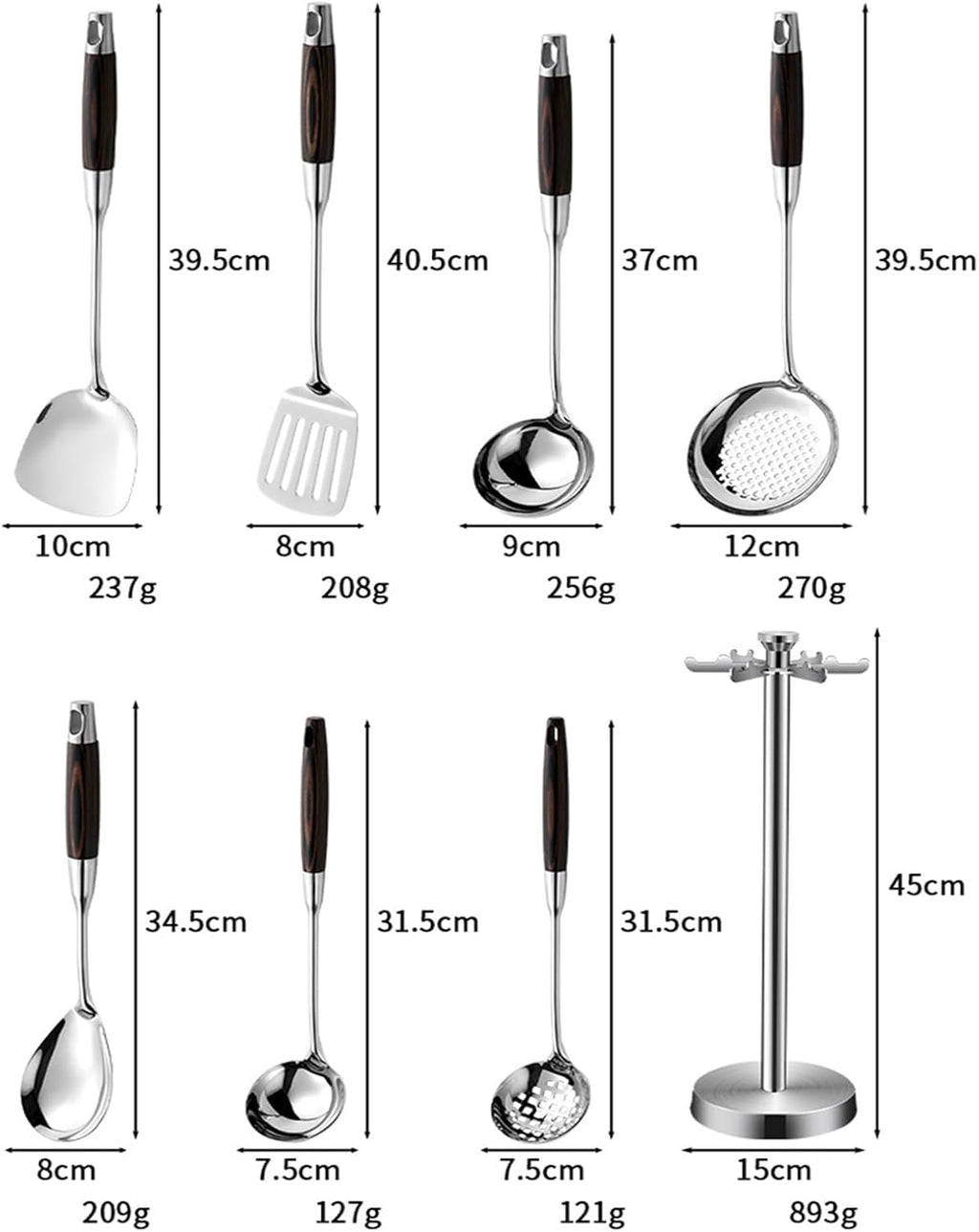 316 Stainless Steel Kitchen Utensils Set with Wooden Handle for Cooking Metal Kitchenware Cooking Utensils Set with Countertop Rotating Holder Stand Dishwasher Safe,6 Pcs
