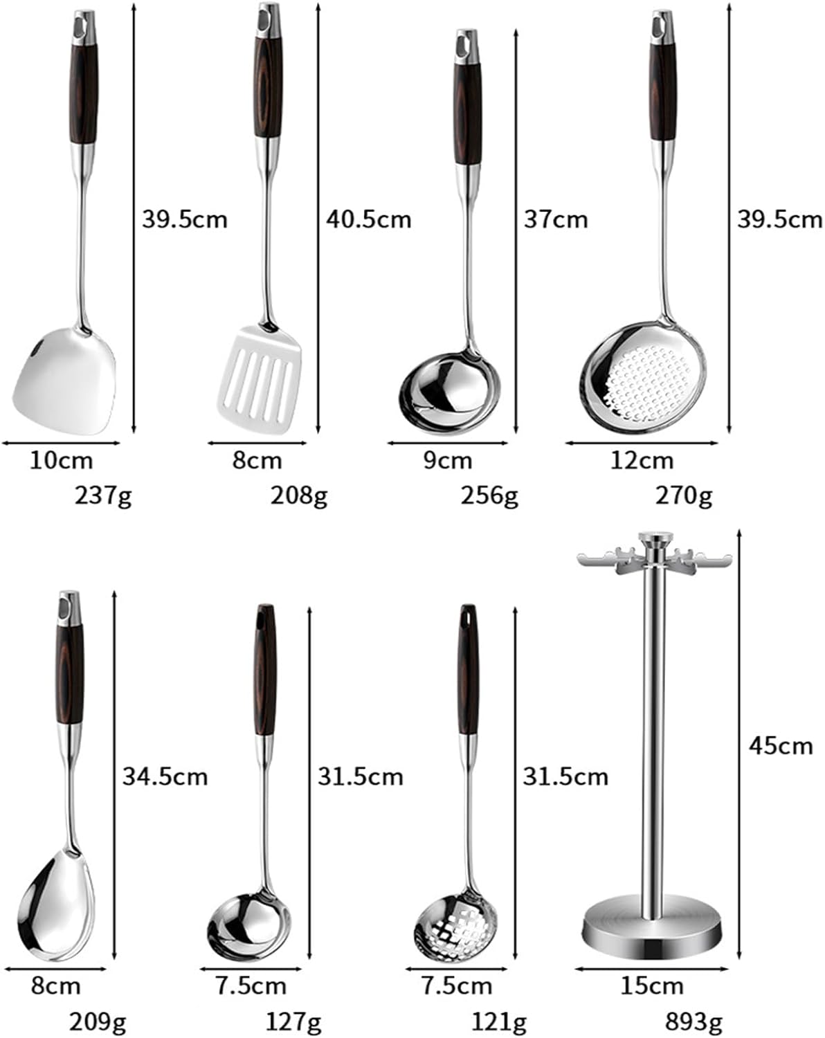 316 Stainless Steel Kitchen Utensils Set with Wooden Handle for Cooking Metal Kitchenware Cooking Utensils Set with Countertop Rotating Holder Stand Dishwasher Safe,6 Pcs
