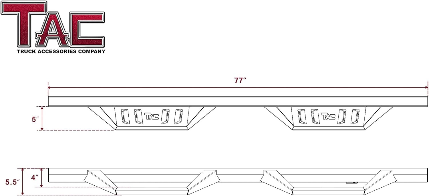 TAC Sidewinder Running Boards Fit 2024-2026 Tacoma Double Cab (Incl. Hybrid Model) 4' Drop Side Step Nerf Bar Rocker Slider Off Road Pickup Truck Exterior Accessories 2pcs
