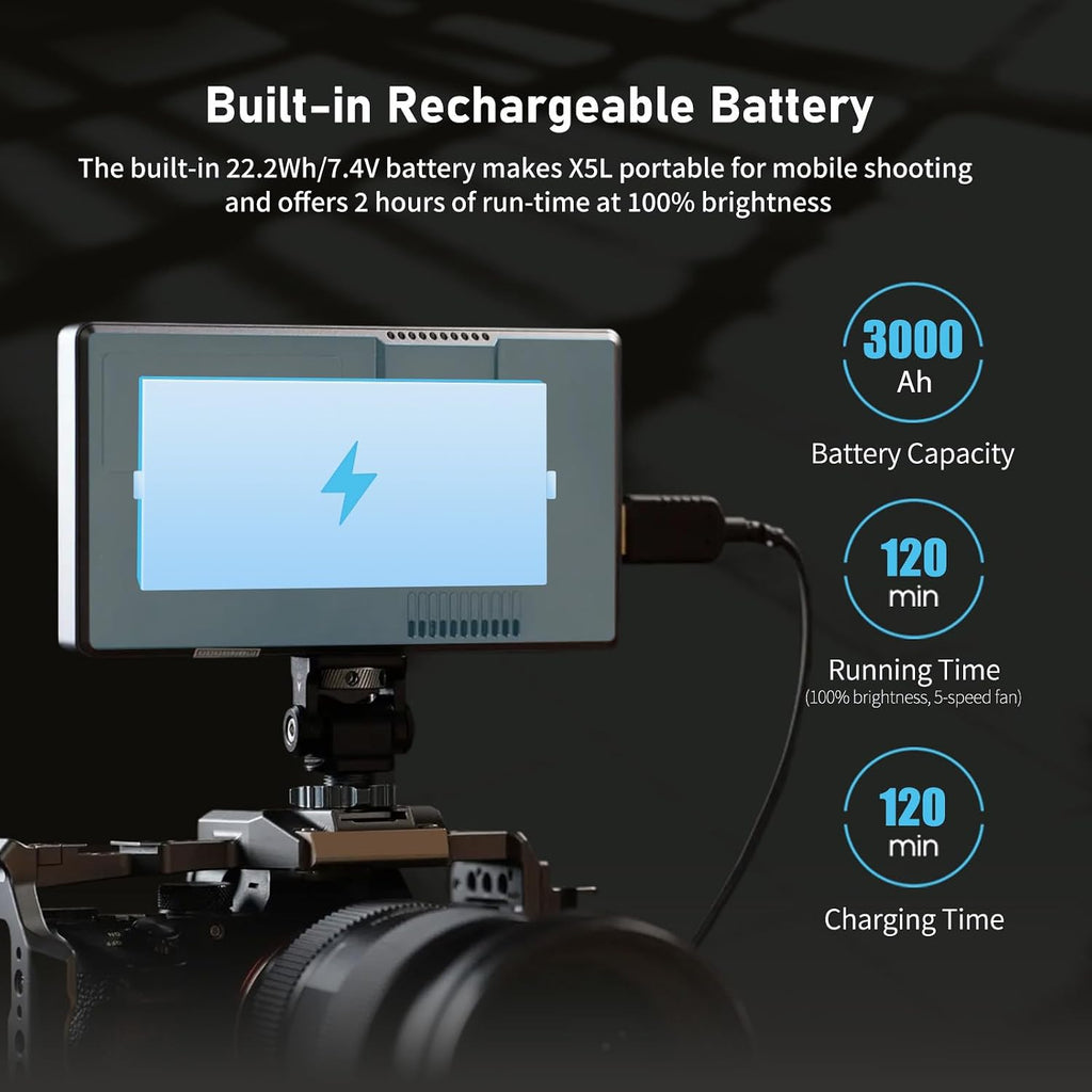 FEELWORLD P6XL 6 Inch High Brightness Touch Screen DSLR Video Monitor Built-in Battery 3000 mAh 1920x1080 4K HDMI Camera Field Monitor 1200 nits with Aluminium Shell