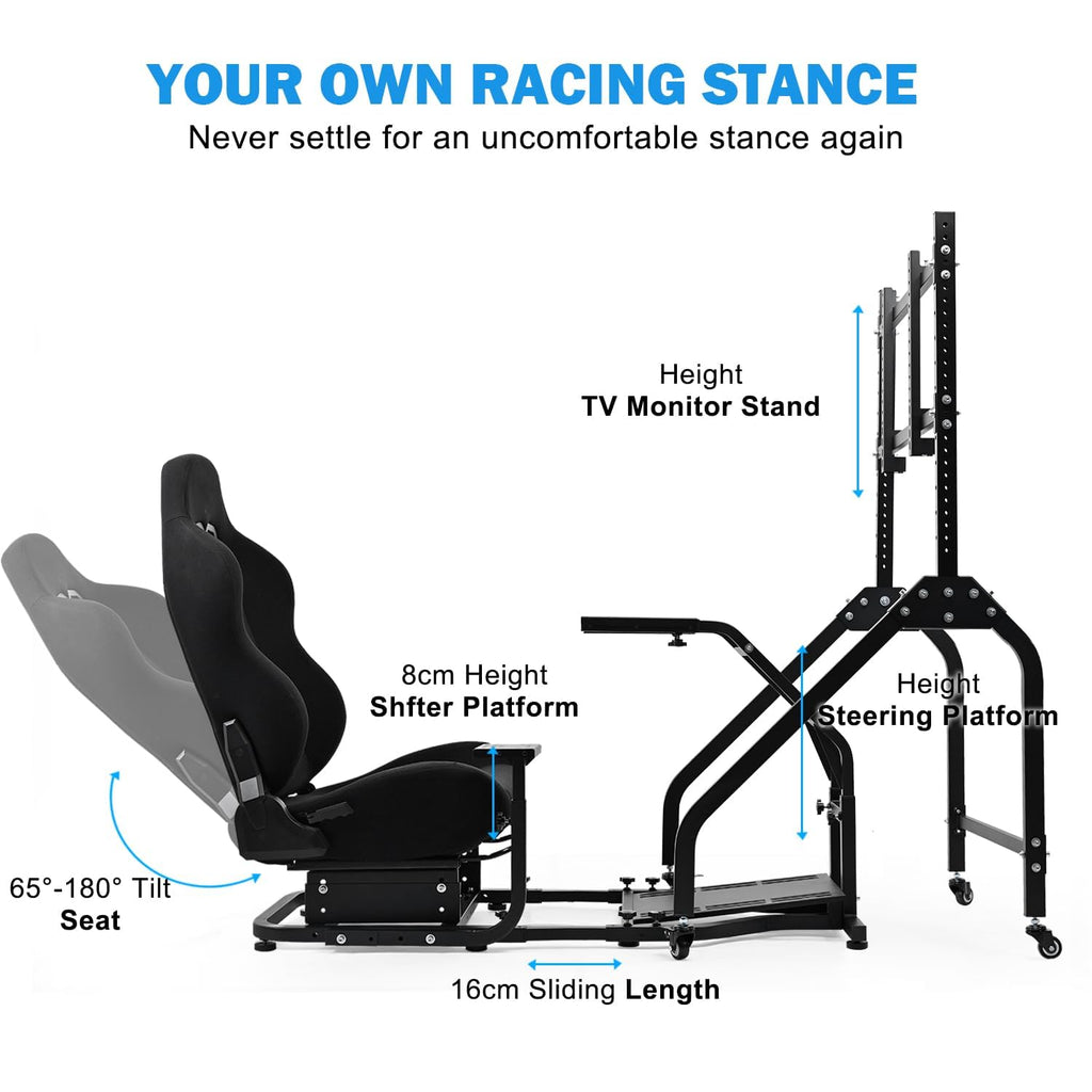 Anman Driving Simulator Cockpit with Movable Monitor Stand and Adjustable Seat Fit for Logitech G29 G923 G920, for Thrustmaster T80 T150 T248