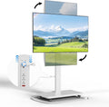 Mobile TV Stand with Power Outlet, Height Adjustable with Handle Stepless Lift,Rolling TV Stand for 32-75inch TVs with 90 Rotating,Portrait to Landscape,TV Cart with Wheels Holds up to 110lbs (White)