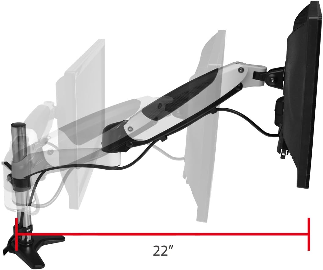 SIIG Single Monitor Desk Mount, White, Height Adjustable Gas Spring Assisted Full-Motion Easy Use, Holds 15' to 27' Screens, Up to 17.6 lbs, VESA 75 and 100