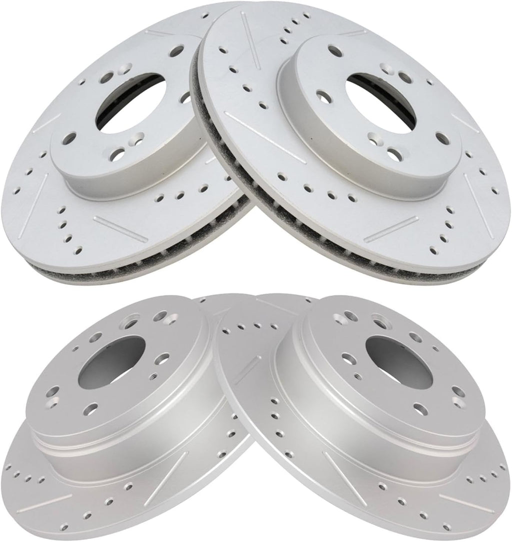 TRQ Performance Front and Rear Brake Rotor Set G Coated Drilled and Slotted Vented Solid Compatible with 2003-2011 Honda Element