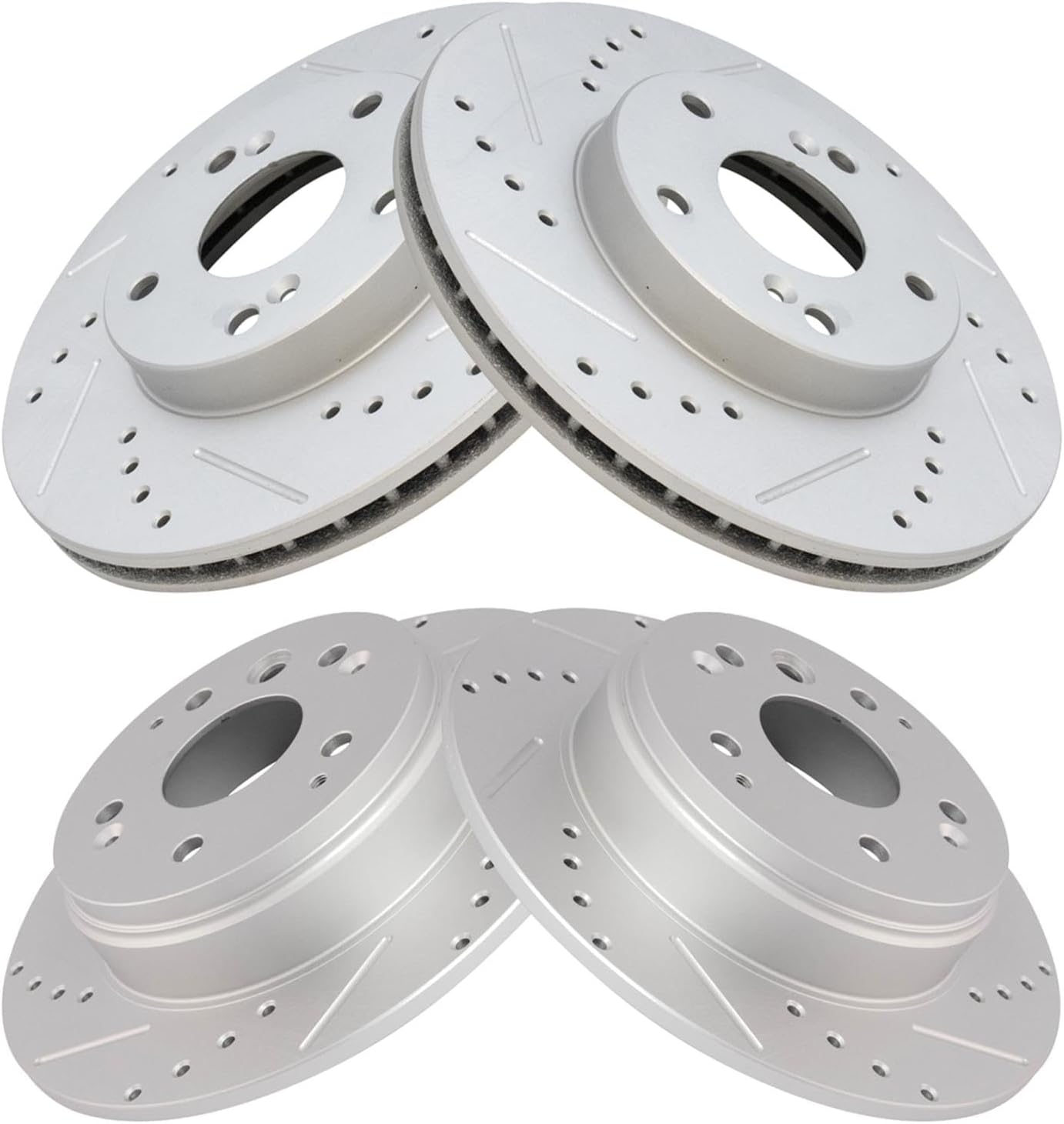 TRQ Performance Front and Rear Brake Rotor Set G Coated Drilled and Slotted Vented Solid Compatible with 2003-2011 Honda Element