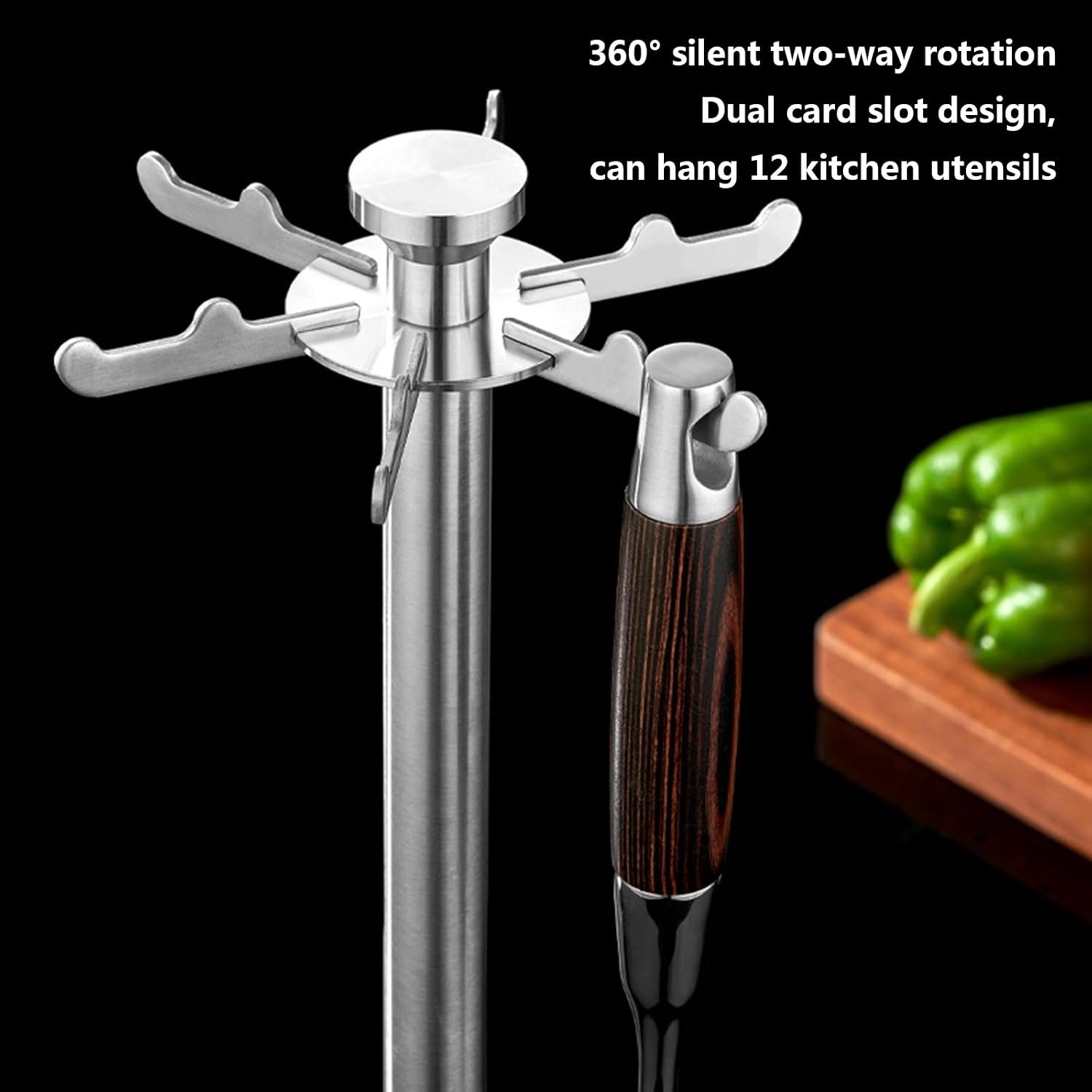 316 Stainless Steel Kitchen Utensils Set with Wooden Handle for Cooking Metal Kitchenware Cooking Utensils Set with Countertop Rotating Holder Stand Dishwasher Safe,6 Pcs